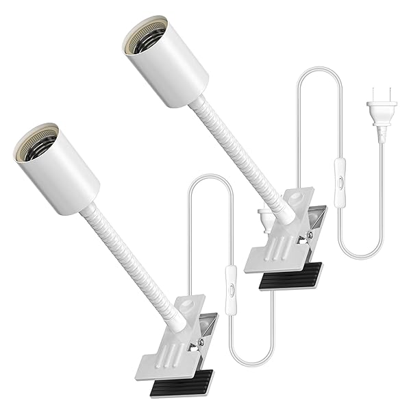 【送料無料】電球ソケット E26、クリップライトソケット、植物育成ライトに適しています、スイッチ付き 1.6 メートルのコード、ネックチューブの長さ 18.5,ホワイト,2個入り