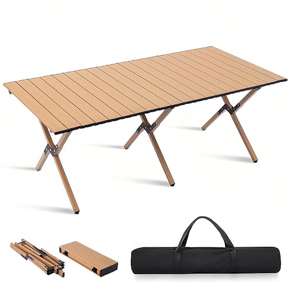 【送料無料】キャンプ テーブル アウトドアテーブ ル アルミテーブル 折りたたみ コンパクト収納 簡単組立 収納バッグ付 ローテーブル キャンプ アウトドア ウッド調 インテリア 超軽量 BBQ 運動会 お釣り ソロキャン (120cm×60cm×4