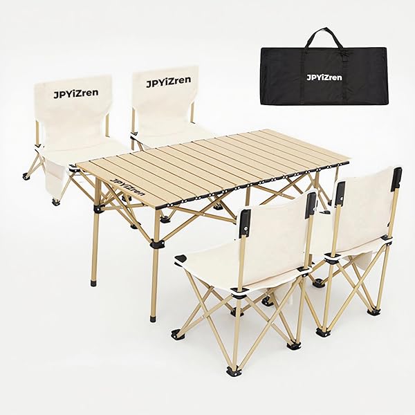 【送料無料】アウトドア テーブル チェア セット バーベキュー テーブル チェア アルミテーブル椅子 ベンチセット 軽量 折り畳み 組立簡単 収納バッグ付き アウトドア ピクニック BBQ お釣り テント ガーデン 屋外 キャンプ用品 (5, ベージ