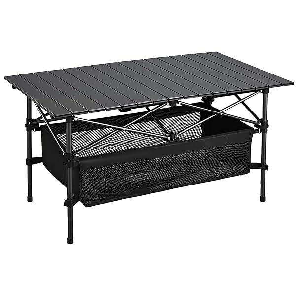 【送料無料】キャンプテーブル アウトドア テーブル 折りたたみ式 軽量 耐荷重150kg ロールトップテーブル 簡単組立 収納バッグ付 インテリア キャンプ アウトドア (ブラック, Lサイズ)