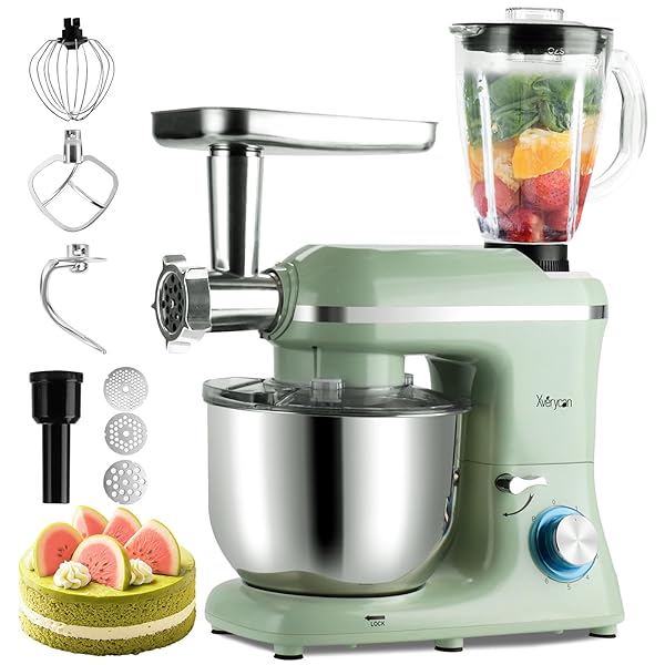【送料無料】スタンドミキサー 6L 大容量 業務用 家庭用 多機能 肉挽き機＆ジューサー付属 卓上ミキサ..