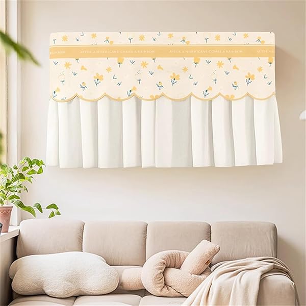 【送料無料】エアコン風よけカバー エアコン室内機カバー 風よけ 防塵・風よけデュアル機能 洗濯機対応 取り付け簡単 エアコン風よけ 【底部長尺フラップ設計・強化風よけ機能】で妊婦・産後の方も安心 (黄色い花柄, 【1.5-2馬力】)