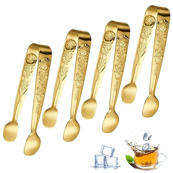 【送料無料】薔薇 アイストング 4個セット ミニ 11cm ステンレス製 レリーフフラワー サービングトング..