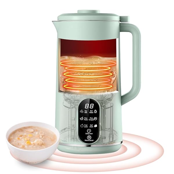 【送料無料】「12H予約・乾燥豆」 豆乳メーカー 熱650ml/冷800ml 豆乳・離乳食・ジュース・お湯・お粥・洗浄 ミキサー ジューサー 電動 豆乳機 全自動 ブレンダー 2-3人用 304ステンレス 洗いやすい (グリーン-6)