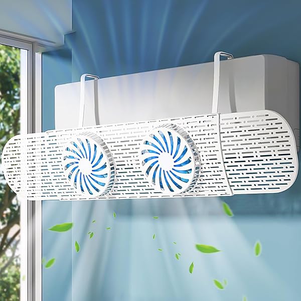 【送料無料】エアコン風よけカバー 風向調整板壁掛け式 直撃風防止 ファン2つ付き 風向き上下180°自由調整 結露対策 省電 長さ調整可46～86cm 工具不要 取り付け簡単 冷房暖房通用 耐変形 壁掛け式（ホワイト）