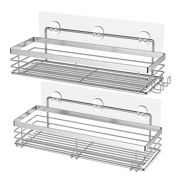 【送料無料】浴室用ラック 強力粘着固定 お風呂の壁に ステンレス シャワーラック 風呂場洗面所収納壁掛け棚 2段式