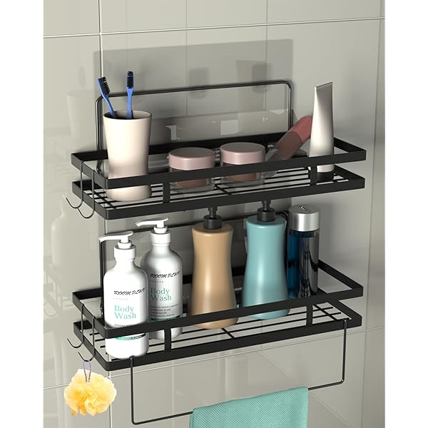 【送料無料】浴室用ラック タオルハンガー・小物フック付き しっかり粘着 調味料 収納ラック 耐荷重15K..