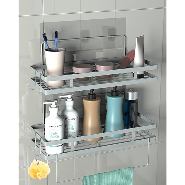 【送料無料】浴室用ラック タオルハンガー・小物フック付き しっかり粘着 調味料 収納ラック 耐荷重15K..