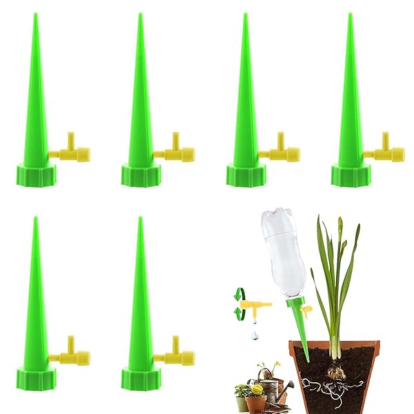 【送料無料】自動水やり機 植物 【6個セット】 自動給水器 自動散水機 給水キャップ 留守水やり 植物用散水ツール 滴下量の調節でき 取り付けが簡単 非常に便利な日用品と園芸道具、忙しい時、旅行や出張に最適