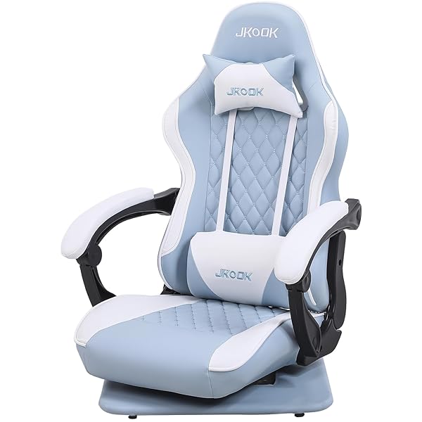 【送料無料】JKOOK ゲーミングチェア 座椅子 ゲーミング座椅子 通気性 振動機能 ゲーム用チェア リクライニング 回転座面 ハイバック ヘッドレスト ランバーサポート ひじ掛け付き PUレザー パソコンチェア JK07 (水色)