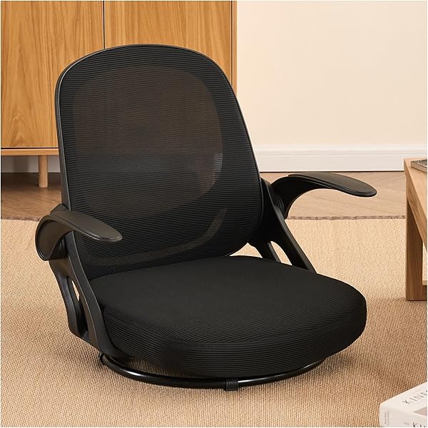 【送料無料】座椅子 回転座椅子 腰が痛くならない 360度回転 人間工学 デスクチェア オフィスチェア 通気性 椅子 メッシュ 肘掛け付き 高齢者 立ち上がりやすい 在宅ワーク 10分簡単組み立て こたつ用 ブラック（Black）