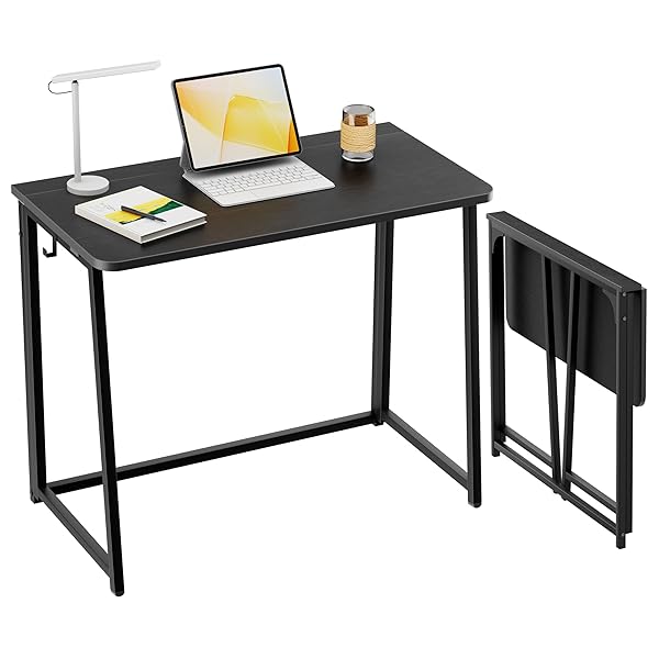 【送料無料】デスク 折りたたみデスク 幅80*奥行40*高さ74.5cm コンパクト 組立簡単 パソコンデスク 学習机 勉強机 収納フック付き 在宅ワーク テレワーク ドレッサー 小さい おしゃれ シンプル 一人用 つくえ ブラック