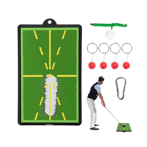 【送料無料】ゴルフ 練習 マット 跡がつく ゴルフ練習器具 繰り返し練習 ボール軌道確認 ショットマット 自宅 室内 屋外 素振り ボール付き ゴム製土台（42.5×27cm-ボール付き）