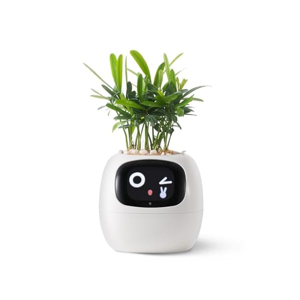【送料無料】スマートペットプランター ロボットガイダンス 絵文字付き植物のケア、豊かなジェスチャーインタラクションを備えた愛らしい植物の仲間、きちんとしたデスクセットアップギフト(ホワイト)