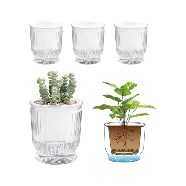 【送料無料】10CM 給水プランター 植木鉢 プラスチック 4個セット 観葉植物 鉢 おしゃれ 底面給水鉢 給水紐付き 室外 室内 鉢植え ハーブ 花栽培