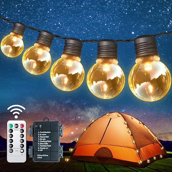 【送料無料】LEDストリングライト 防雨型 9M ガーデンライト 電池式 20個電球 G30 電球色 PC素材 破損しにくい 8種点灯モード リモコン付き 調光可能 タイマー機能 屋内屋外照明 イルミネーション フェアリーライト キャンプ 誕生日 結