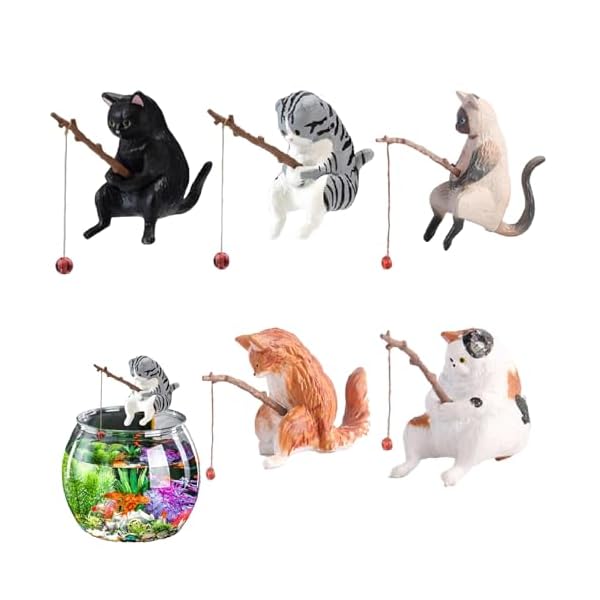 【送料無料】釣り猫 5 個セット 釣り日和 猫フィギュア 樹脂 水槽/水族館アクセサリー ミニ置物 オフィ..