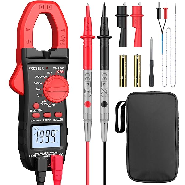 【送料無料】クランプメーター 2000カウント 自動レンジ AC電流 AC/DC電圧 デューティサイクル ダイオード 温度 抵抗 NCVの測定機能付き テストリード ワニ口クリップ 収納バッグ 日本語説明書付き