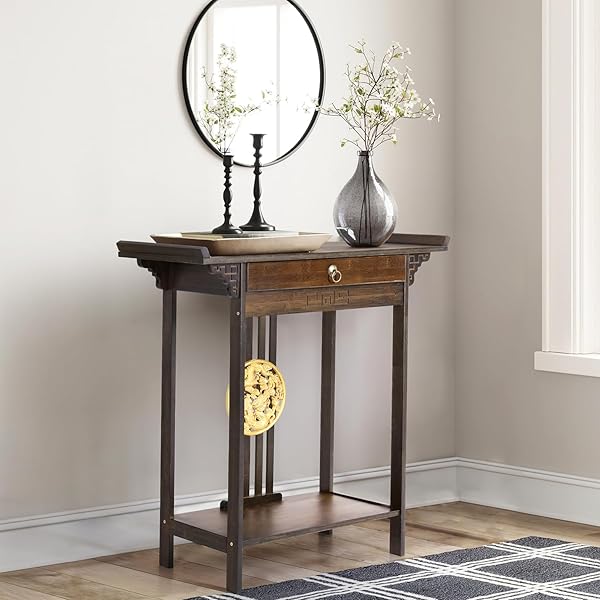 【送料無料】コンソールテーブル アンティーク 木製 おしゃれ 引き出し付き 玄関棚 飾り棚 電話台 収納付き 花瓶台 奥行30 レトロ家具