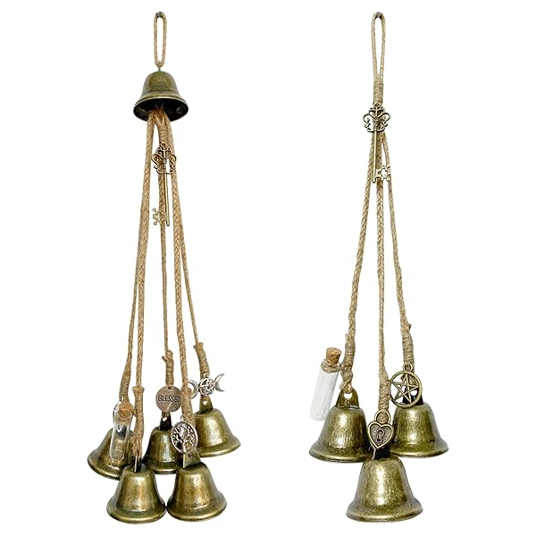 【送料無料】吊り下げベル 2個 魔女の風鈴 ドアベル 玄関風鈴 鈴 工芸装飾品 ボヘミアン風 2種類 麻縄結び ドアノブ ウィンドチャイム 飾り物 手作り 庭 幸運 祝福 誕生日 プレゼント