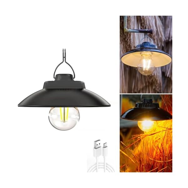 【送料無料】LED屋外太陽熱暖光キャンプライト、防水太陽光とUSB給電のレトロな庭園照明、フック付き2..