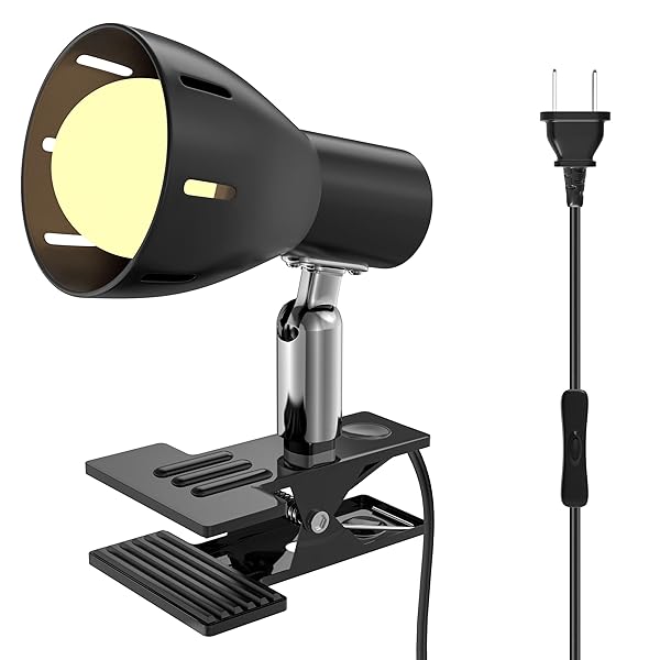 【送料無料】クリップランプ、E26 ランプホルダー、LED 電球 (9W,色温度3000K) 付き、屋内用、スイッチソケット付き、屋内照明、ワーク、読書作業、リビングルーム、寝室照明 (黒色クリップランプホルダー)