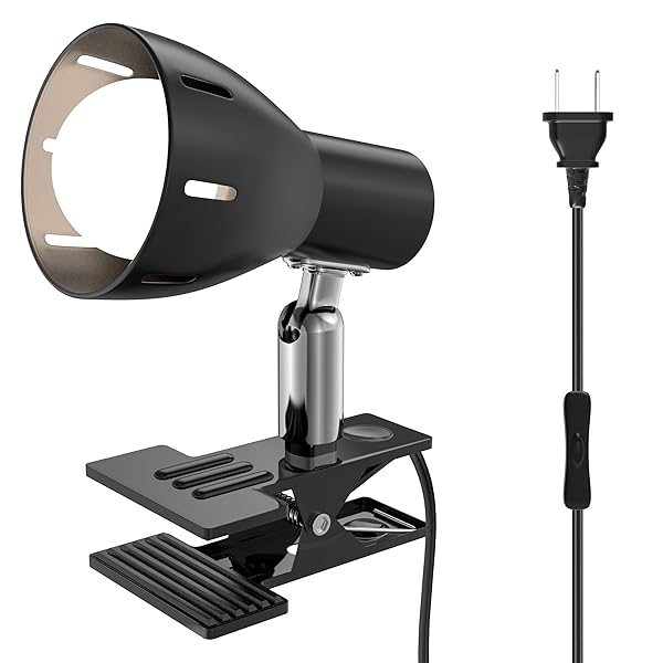 【送料無料】クリップランプ、E26ランプホルダー、LED電球 (9W,色温度,5000K) 付き、屋内用、スイッチソケット付き、屋内照明、ワーク、読書作業、リビングルーム、寝室照明 (黒色クリップランプホルダー)