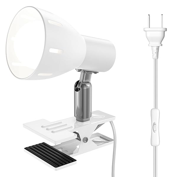 【送料無料】クリップランプ、E26ランプホルダー、LED電球 (9W,色温度,5000K) 付き、屋内用、スイッチソケット付き、屋内照明、ワーク、読書作業、リビングルーム、寝室照明 (白色クリップランプホルダー)
