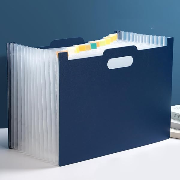 【送料無料】Tumosando ドキュメントスタンド ヨコ A4タテ 加厚発泡PP 13ポケット ジャバラファイル 持ち運び 区分けラベル付き アコーディオンファイル 大容量 書類ケース 伸縮ファイル 自立式 書類収納（ネイビー）