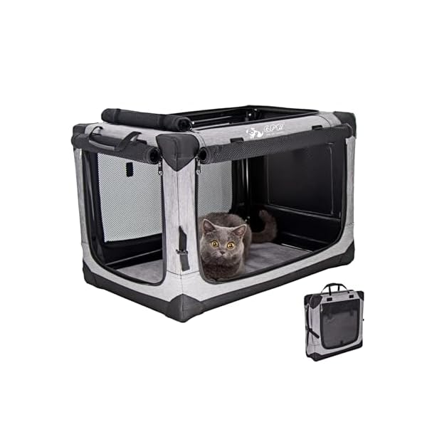 【送料無料】ペット ソフトクレート ケージ ペットキャリー ペットハウス カバー取り外せる 4面メッシュ出入口 鉄フレーム 猫犬兼用 折りたたみ式 洗濯可能 (シルバグレー, M)