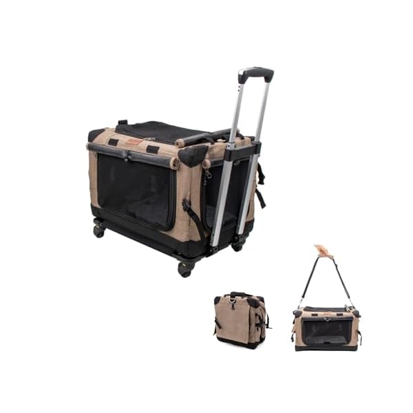 【送料無料】次世代 3WAYペットキャリーコンテナ キャリーカート 分離で使用可能 カバー丸洗い 静音キャスター 折りたたみ収納 900Dオックスフォード 三面メッシュ 小型犬 猫 小動物 耐荷重15kg (カーキ)