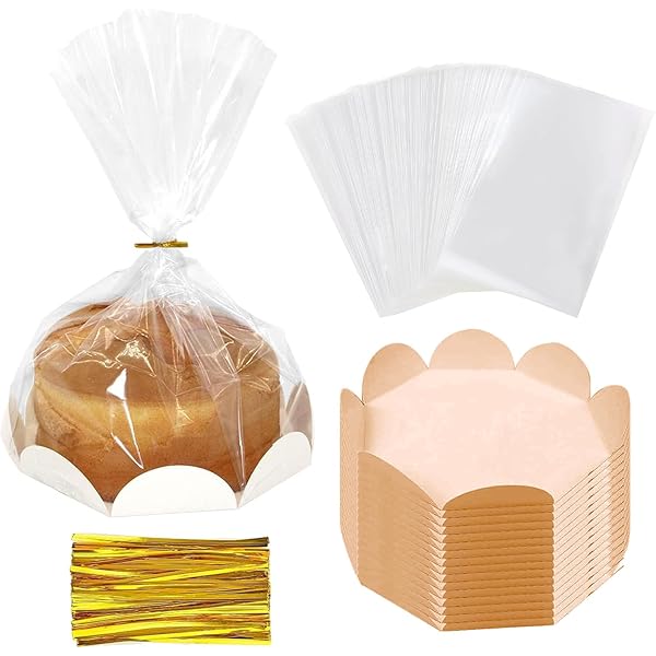 【送料無料】シフォンケーキ袋 パン袋 ケーキトレー付き カラータイ付属 自宅用 ショップ用 5パック（1..