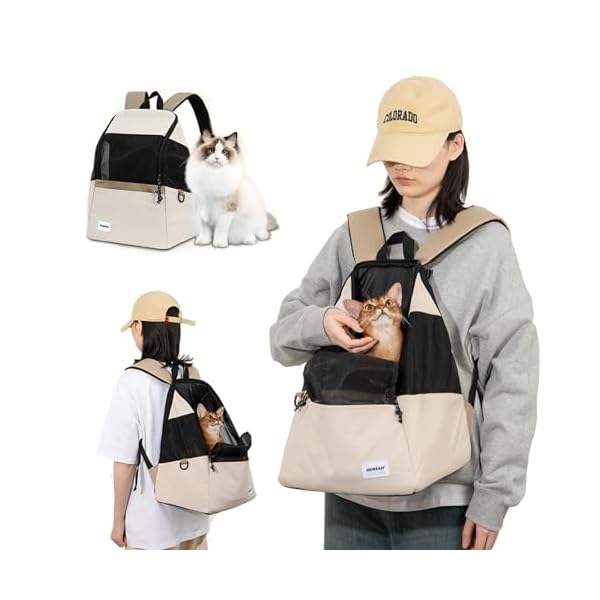 【送料無料】猫 犬用 ペット キャリーバッグ 犬 猫用 リュック フロントバッグ,呼吸頭 通気性 両手解放 防水ナイロン素材 快適 軽い おしゃれ 小型犬/猫用 お出かけ用 リュッ 電車 旅行 ハイキング 持ち運び便利 ポケット付き 7キロまで対応
