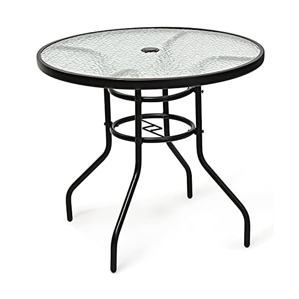 【送料無料】ガーデンテーブル 直径80cm 高さ72cm 耐荷重50kg パラソルホール付き 耐候性 防水 強化ガラス おしゃれ 水波紋デスクトップ 組立式 (円形)