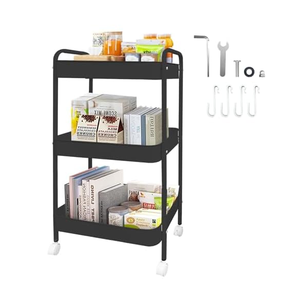【送料無料】キッチンワゴン キッチンラック 隙間収納 収納カート 3段 オール合金構造 ペットボトルラック モバイル ユーティリティ 収納ラック 冷蔵庫横 洗面所 調味料棚 浴室 取り付け簡単 キャスター付き フック付き マニュアル付き