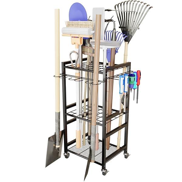 【送料無料】ガーデンツールオーガナイザー ガーデニング 棚 ガーデンツールラック 収納ラック 掃除用具 収納 キャスター付き 移動が容易 大容量 高耐久 スチール 農具 収納 多機能 倉庫 ガレージ パティオ 物置 地下室に最適 40*32*80cm