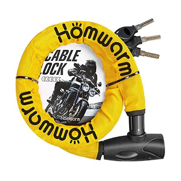 【送料無料】バイクロック チェーンロック バイク 自転車 ワイヤーロック φ(直径)22mm×1200mm 頑丈 盗難防止 鍵3本セット (きいろ)