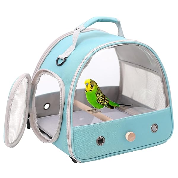 【送料無料】小型鳥輸送器、オウムオウムオウム携帯型鳥輸送器ケージ、透明窓2枚と木製直立式Perch付 ...