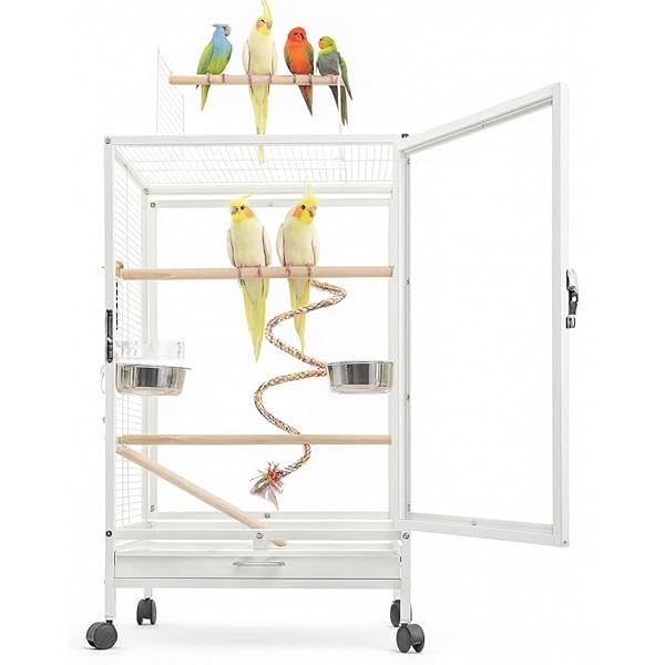 【送料無料】鳥かご 大型 鳥ケージ 46*46*77cm バードゲージ キャスター付き 移動便利 透明アクリルド..