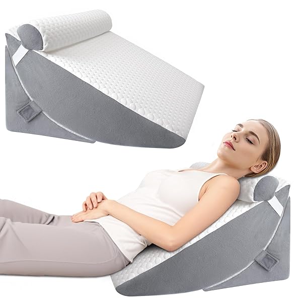 【送料無料】三角クッション 三角枕 3個セット 背もたれ クッション 高さ調節可能 傾斜枕 足まくら 横向き寝 折りたたみ式 腰枕 就寝用 大きい 高反発 ウェッジ枕 体位変換 イビキ改善 お年寄り 老人用 (白とグレー)