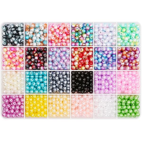 【送料無料】24色パールビーズ 6mm 両穴しカラーパール ガラスビーズ 丸玉 手作り用品 DIY用