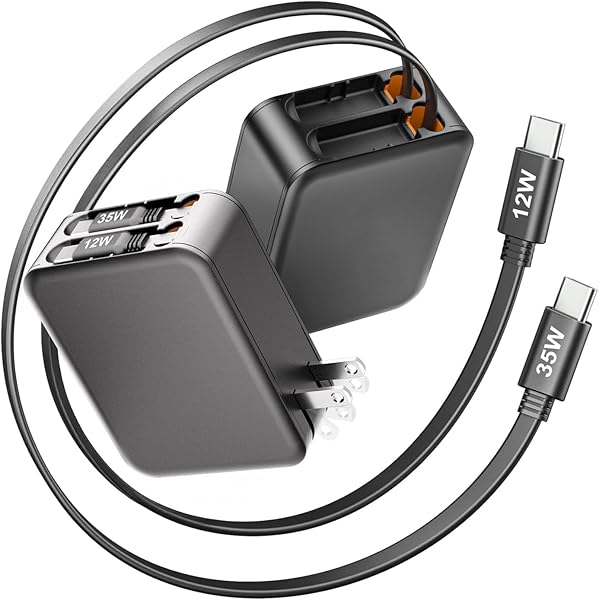 【送料無料】充電器 type-c 35W 急速充電器【自動巻き取り式 2本type-c充電ケーブル付き】 PD対応