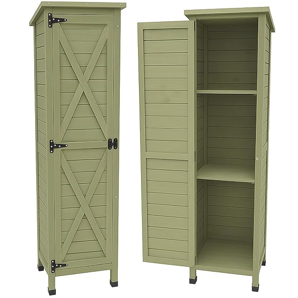 【送料無料】物置 屋外 収納庫 縦型 大容量 幅33*奥行き44*高さ160cm 木製 収納キャビネット 防