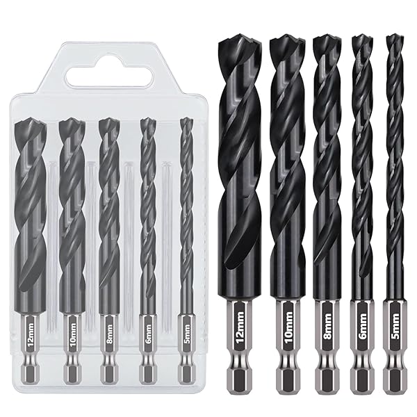 【送料無料】5本組 鉄工用ドリル刃ビットセット 5/6/8/10/12mm 六角軸 高速度鋼 M2 AITiNコーティ