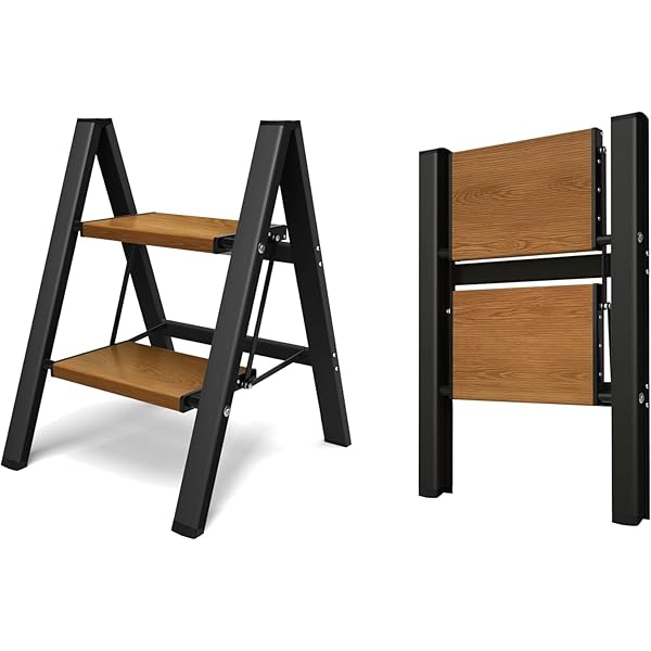 【送料無料】2段ステップ 脚立 折りたたみ式 踏み台 滑り止め付き 軽量アルミ製・幅広ステ