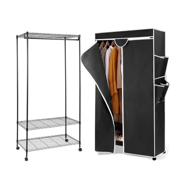 【送料無料】ハンガーラック幅92×奥行46×高さ173cm ワードローブ クローゼット カバー付き キ