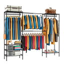 【送料無料】ハンガーラック 幅調整可 伸縮式ワードローブ メタルラック 棚板高さ調節 コー