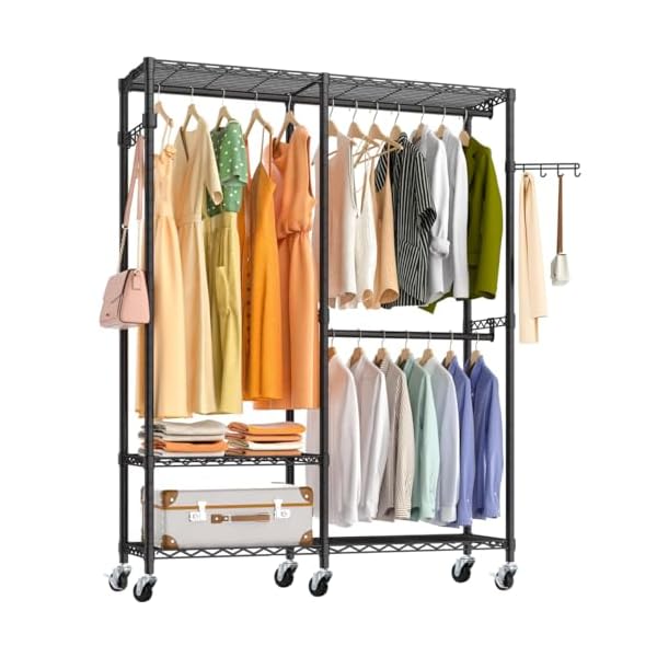 【送料無料】ハンガーラック 頑丈 2段 洋服ラック 大容量 キャスター付き クローゼット ワ