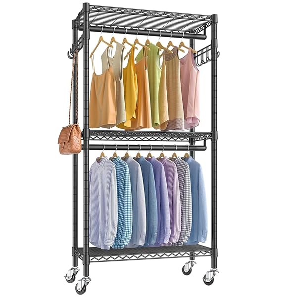 【送料無料】ハンガーラック 頑丈 洋服ラック 大容量 キャスター付き 棚付き 耐荷重200kg ク