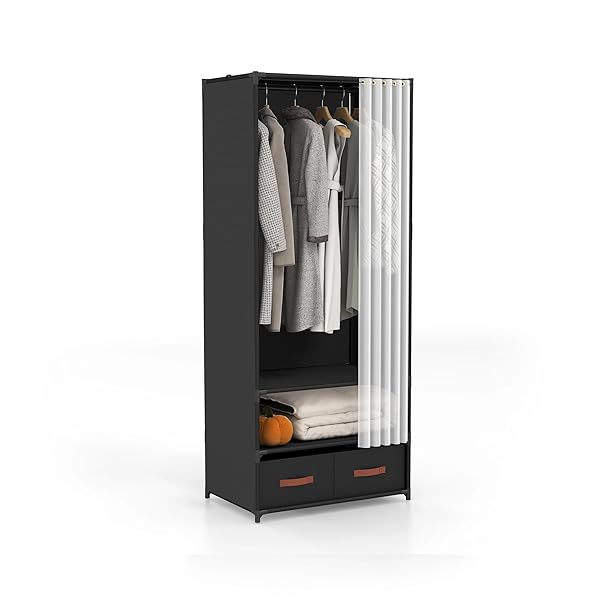 【送料無料】1 列棚ワードローブ 組立式 大容量 ハンガーラック 布製収納 洋服整理 引き出し
